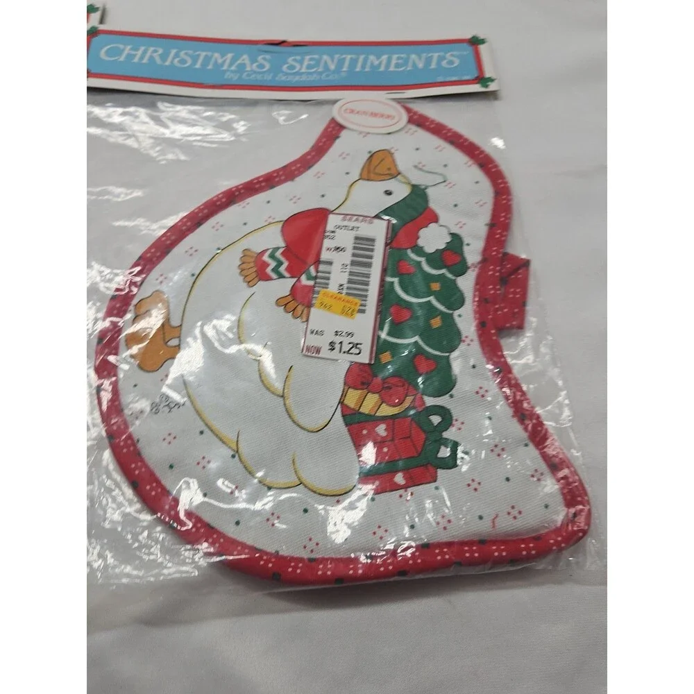 Set of 2 Christmas Potholder Vintage Cecil Saydah Christmas Farm Duck With Tree